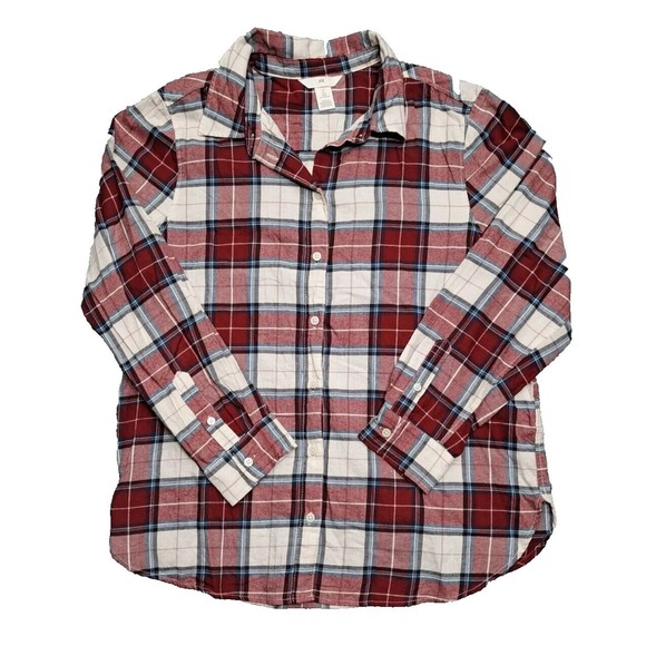 H&M Shirt Womens Sz Large Long Sleeve Button Up Down Multicolor Plaid Flannel - Picture 1 of 12